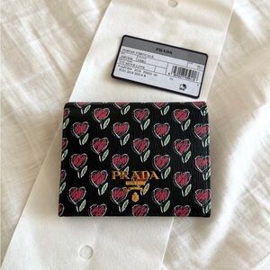 Prada Black Wallet with Red Heart Design
